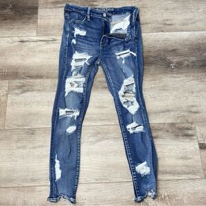 American Eagle Outfitters Women's Ripped Skinny Jeans - Dark Blue